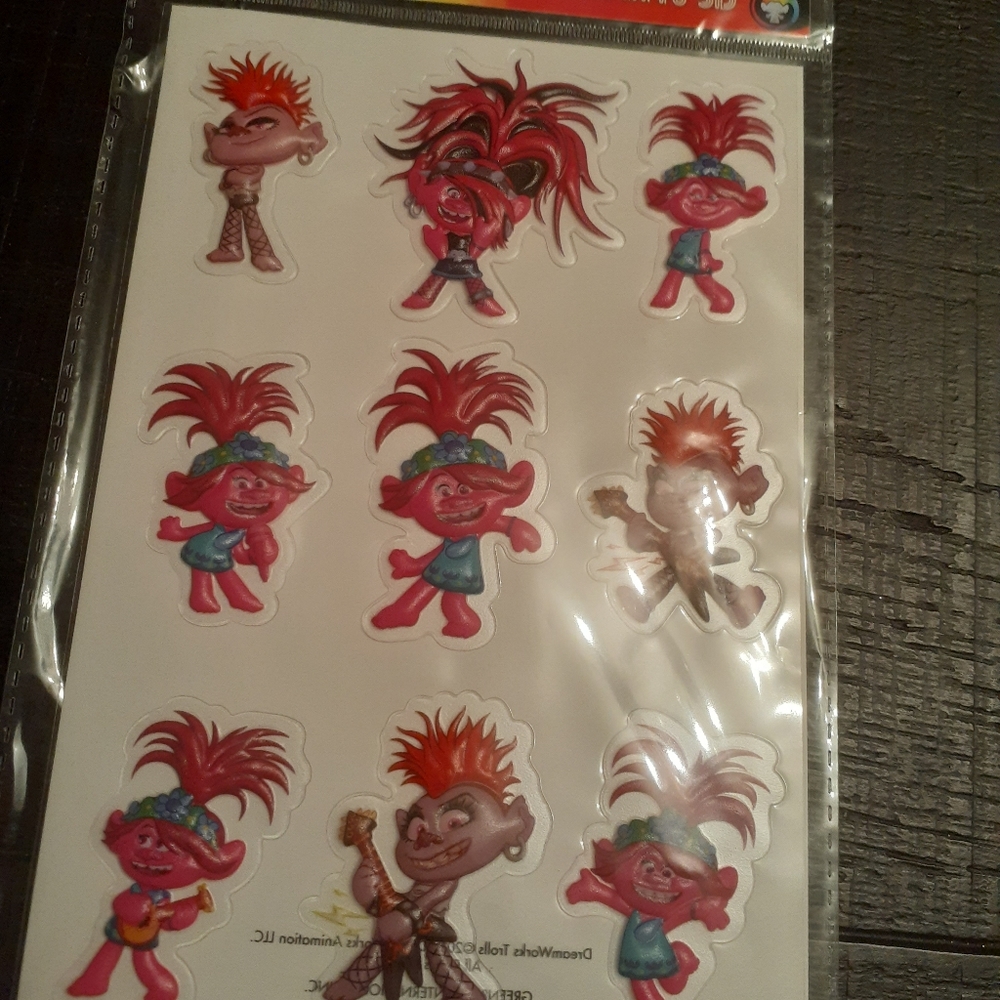 Trolls 2 9pc 3d stickers